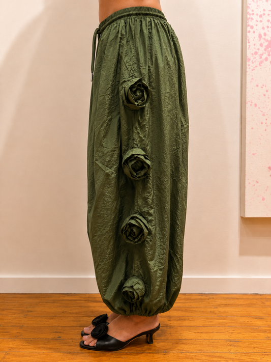 Pant Sage Nylon Rosette Wide Leg