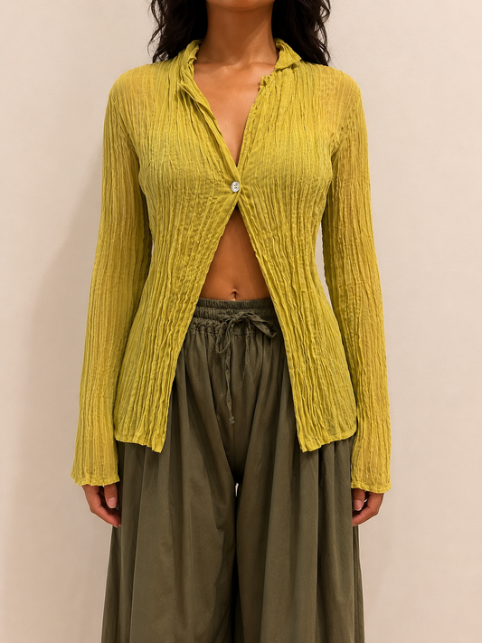 Top Chartreuse Sheer Cardi LS- One Size