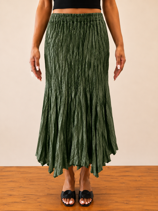 Skirt Hunter Distressed Hem Silken Crinkle -One Size