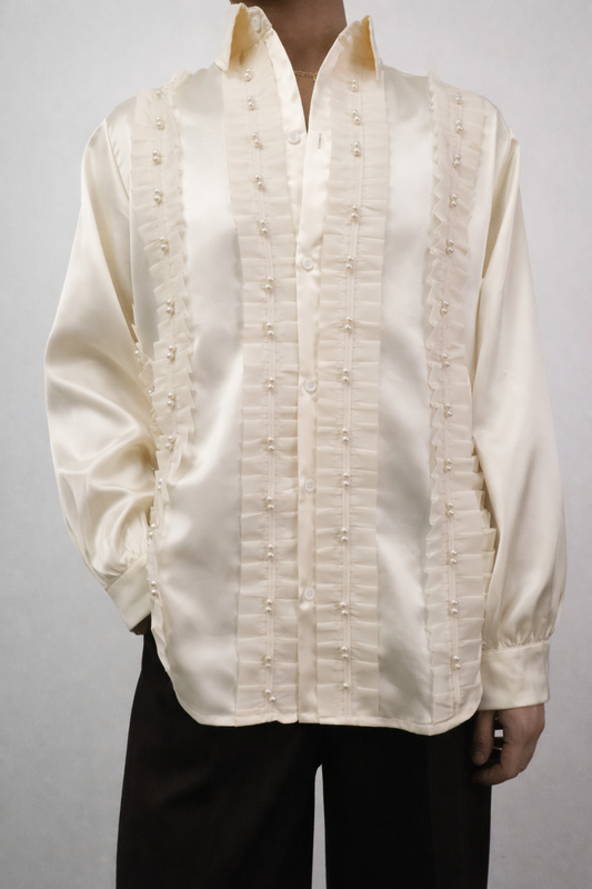 Top Silk Pearl Cream Button Down Longsleeve