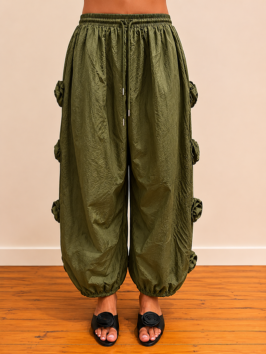 Pant Sage Nylon Rosette Wide Leg