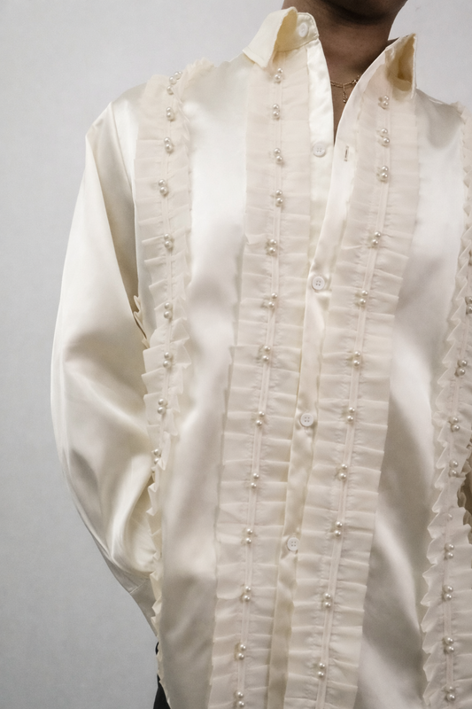 Top Silk Pearl Cream Button Down Longsleeve