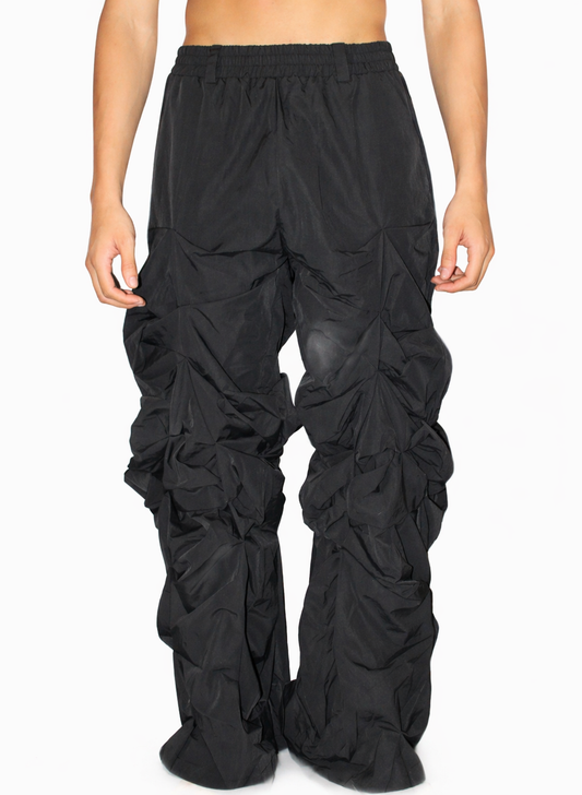 Nylon Mega Ruched Pant in Black