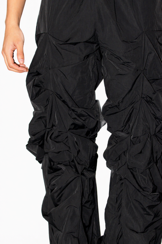 Nylon Mega Ruched Pant in Black