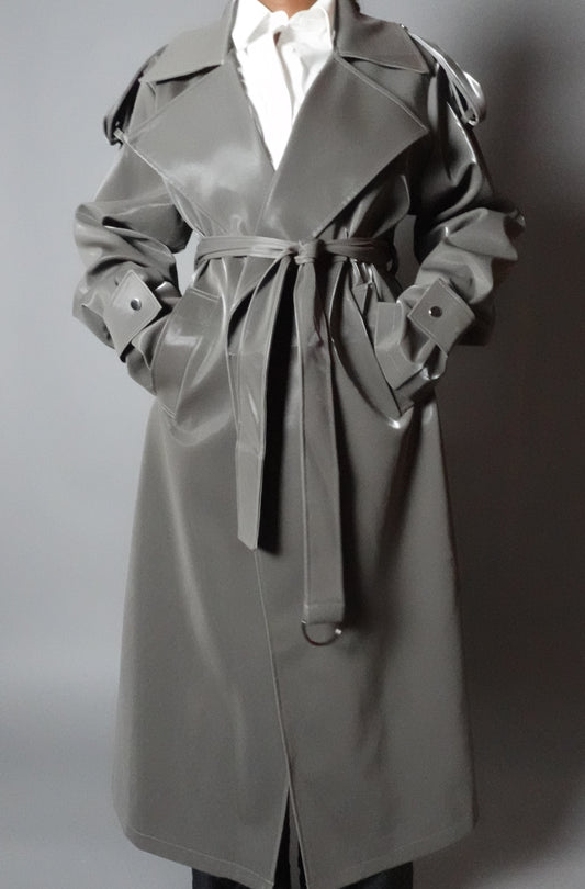 Silver Metallic Iridescent Trench Oversized