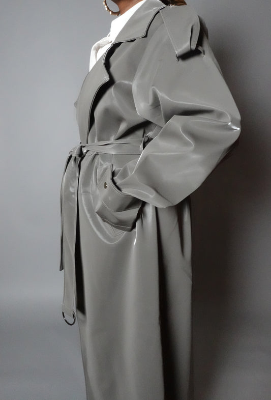 Silver Metallic Iridescent Trench Oversized