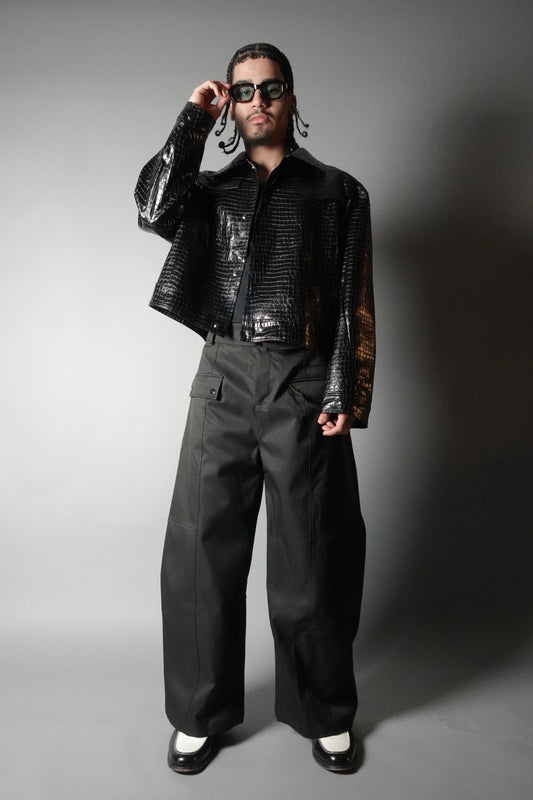 Jacket Cropped Oversized Croc Embossed