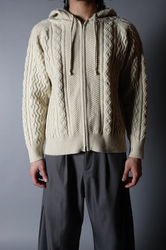 Hoodie ECRU Cable Knit With Zip