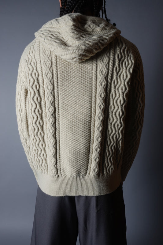 Hoodie ECRU Cable Knit With Zip