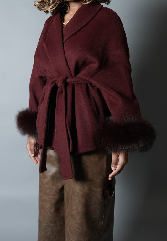 Coat Double Cashmere Blend Wrap W/ Faux Fur Cuff