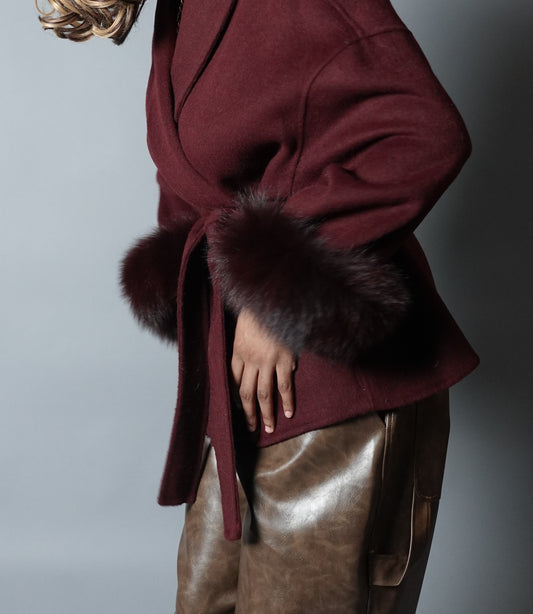 Coat Double Cashmere Blend Wrap W/ Faux Fur Cuff