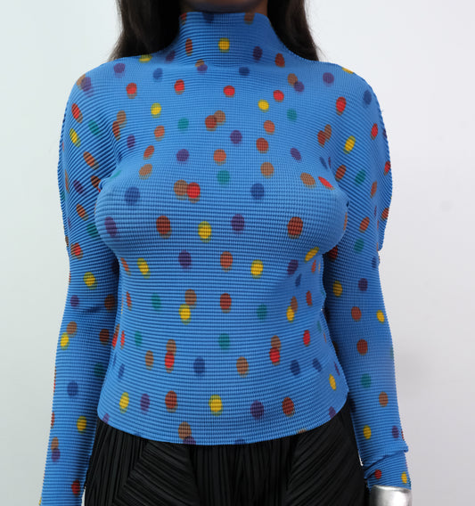 Top Polka Dot Blue Multi Color Long Sleeve One Size