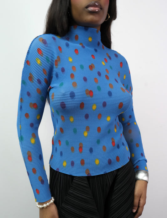 Top Polka Dot Blue Multi Color Long Sleeve One Size