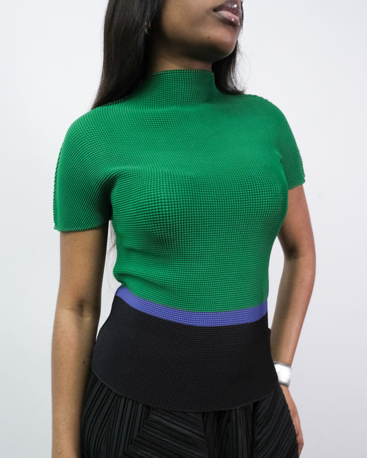 Top Green/Black Short Sleeve Pleated One Size