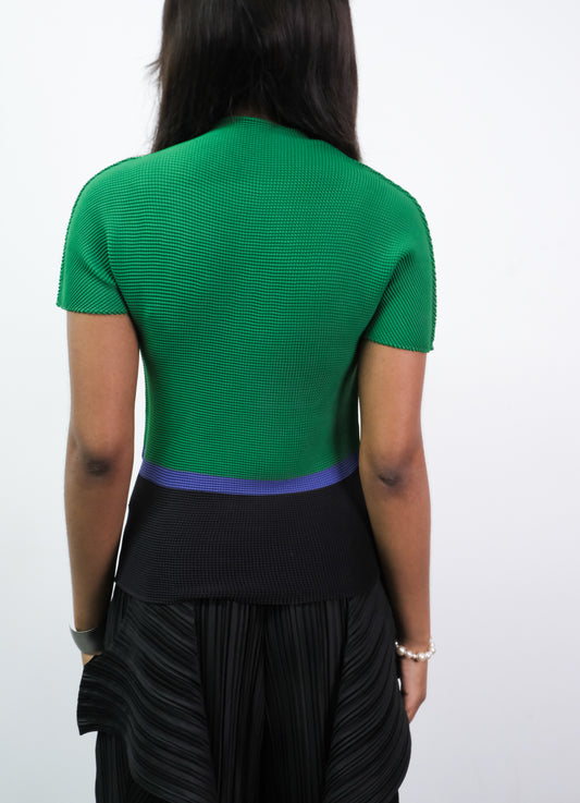Top Green/Black Short Sleeve Pleated One Size