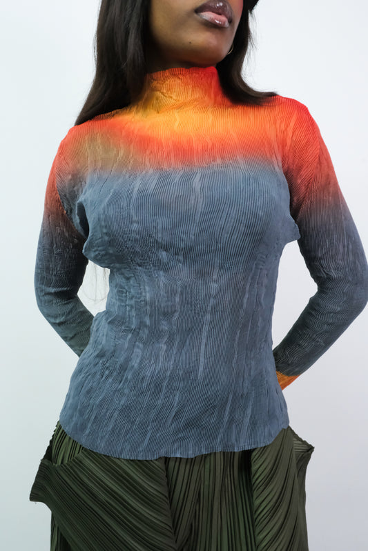 Top Ombre Crinkle Pleated Orange/Sage
