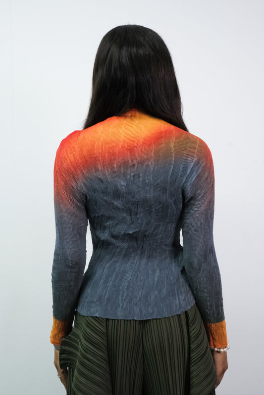 Top Ombre Crinkle Pleated Orange/Sage