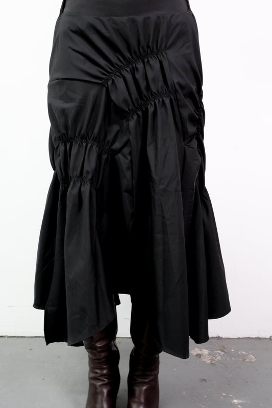 Skirt Black Ruched Midi