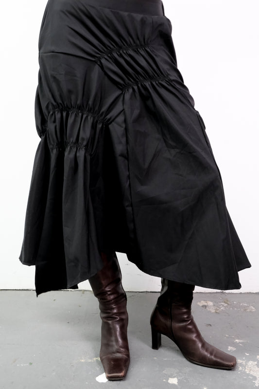 Skirt Black Ruched Midi