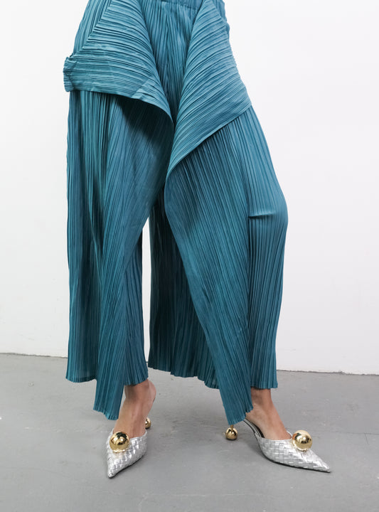 Pant Turquoise Trapeze Pleated One Size