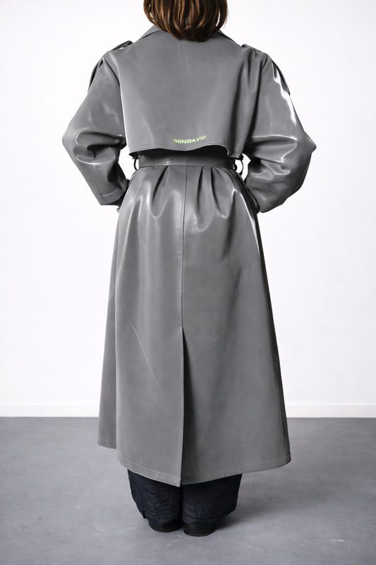 Silver Metallic Iridescent Trench Oversized