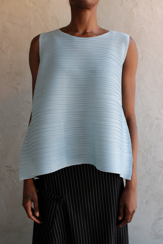 Top Soft Blue Pleated Tank