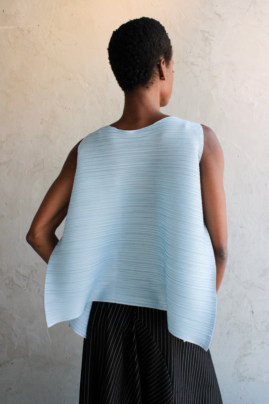 Top Soft Blue Pleated Tank