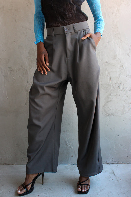 Pant Grey Side Button Relaxed Fit