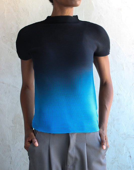 Top Black to Blue Ombre Pleated Tee