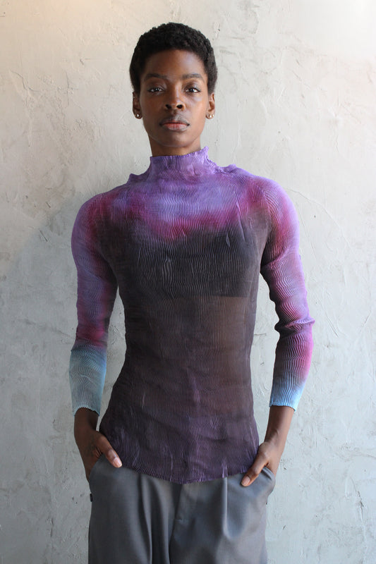 Top Purple Ombre Pleated Long Sleeve