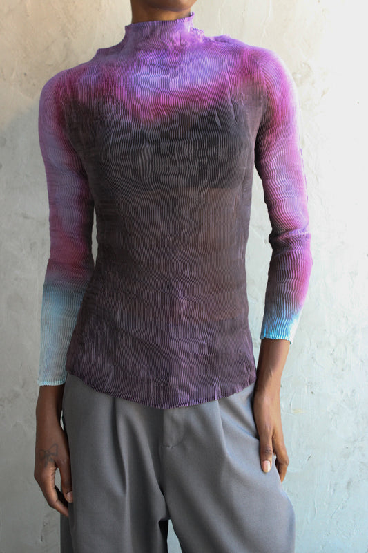 Top Purple Ombre Pleated Long Sleeve