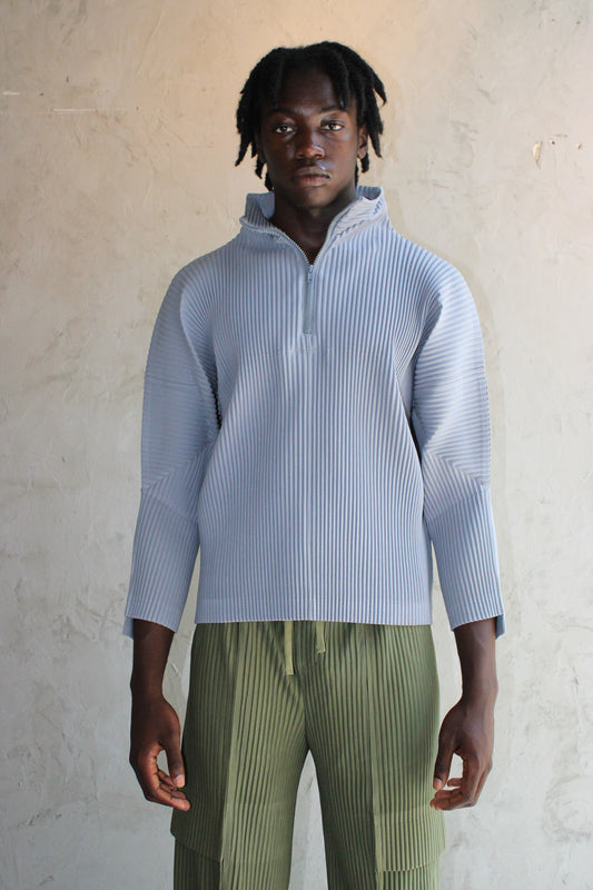 Pleated Quarter Zip Up in Cloud Grey - One Size