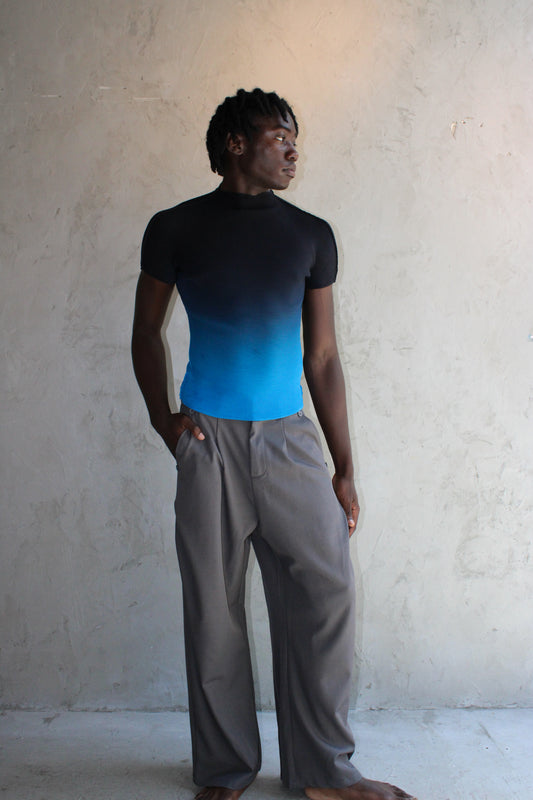 Top Black to Blue Ombre Pleated Tee