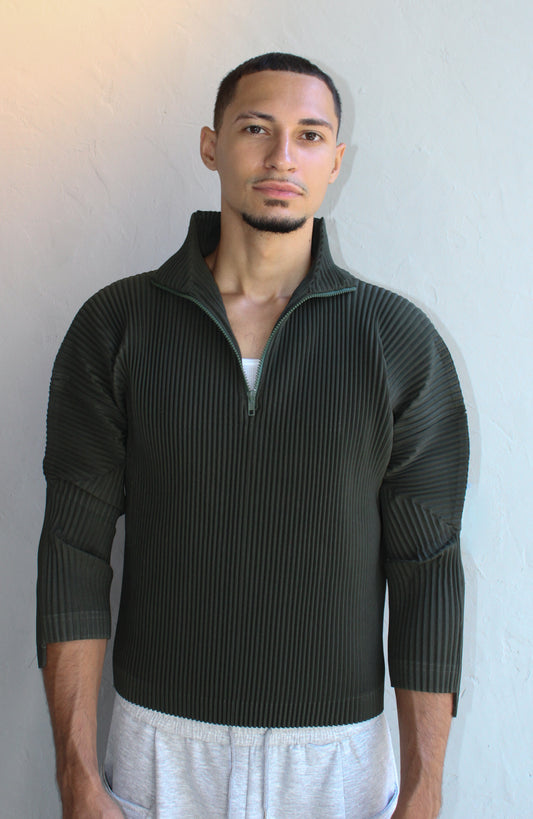 Top Green Quarter Zip Up Pleated One Size