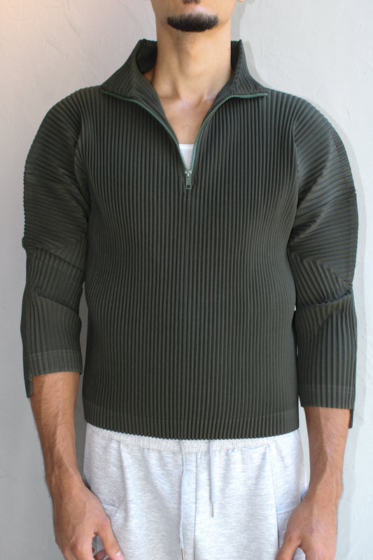 Top Green Quarter Zip Up Pleated One Size