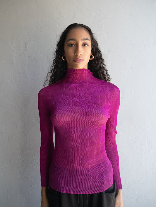 Top Fuchsia Pleated Long Sleeve One Size
