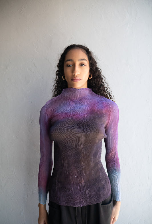 Top Purple Ombre Pleated Long Sleeve