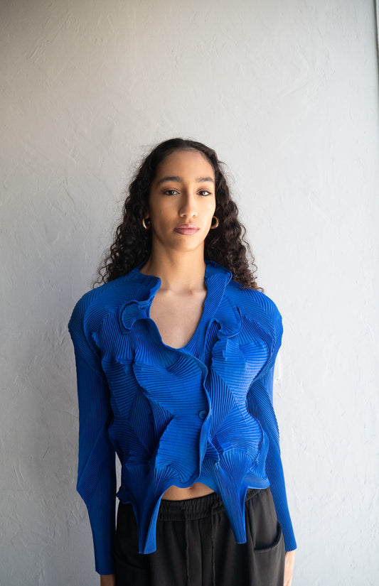 Cardigan Blue Double Breasted Pleated One Size