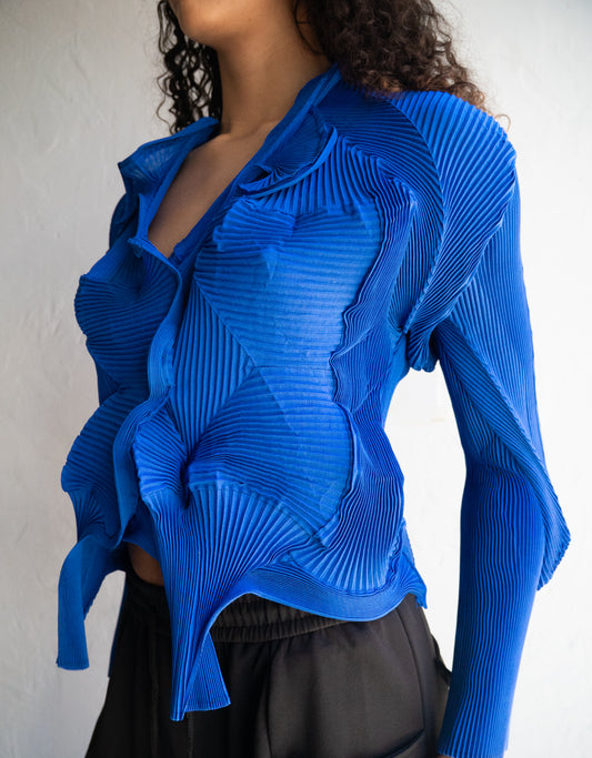 Cardigan Blue Double Breasted Pleated One Size