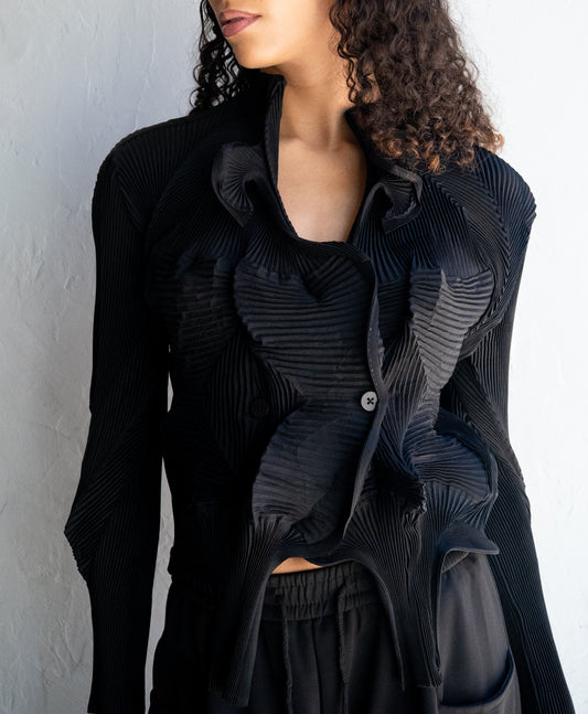 Cardigan Black Double Breasted Pleated One Size