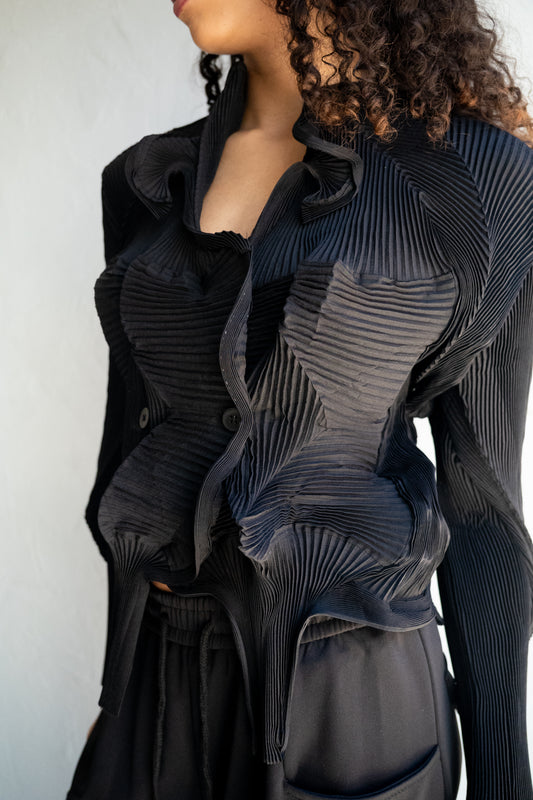 Cardigan Black Double Breasted Pleated One Size