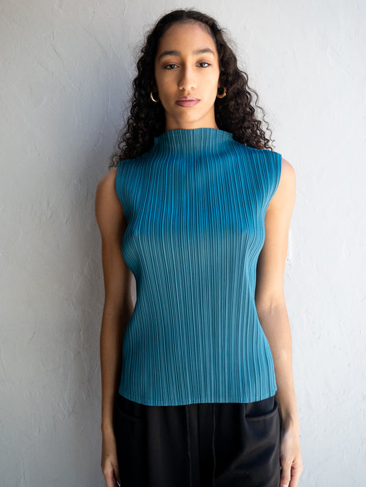 Top Teal Sleeveless Pleated Tank One Size