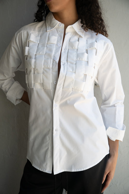 Top White Woven Button Up