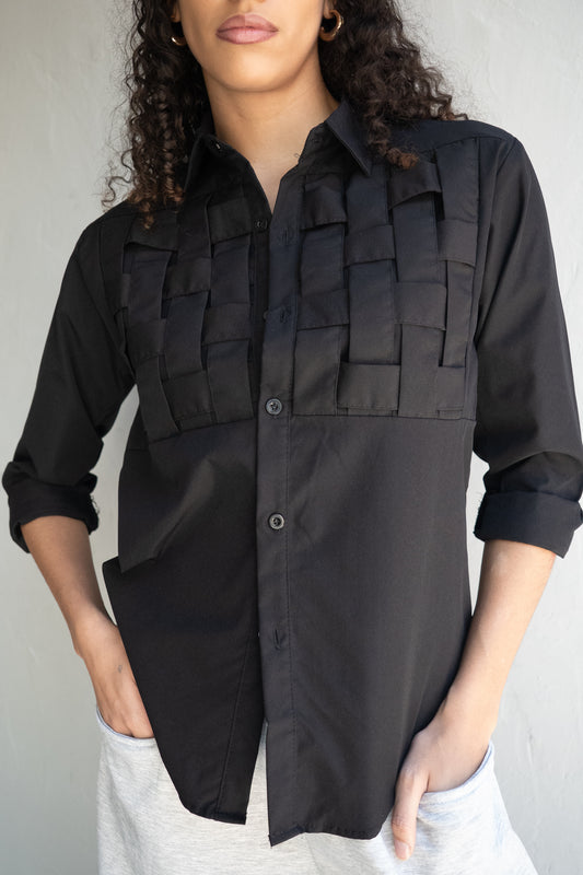 Top Black Woven Button Up
