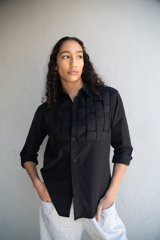 Top Black Woven Button Up